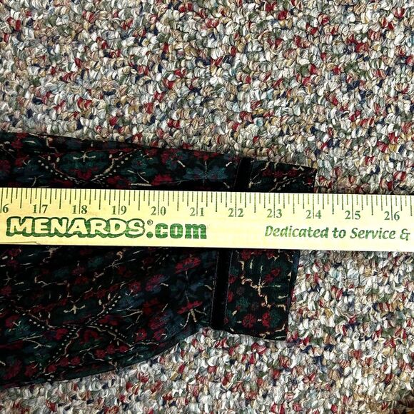 Loft Green Red Blue Floral Chiffon Velvet Trim V-Neck Sheer LS Blouse Size XXL - Picture 15 of 15